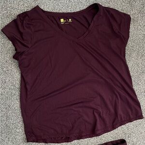 Xersion Women's Short Sleeve V-Neck Top - Deep Burgundy XXL